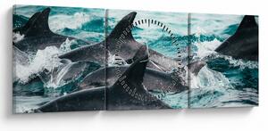 Obraz - Delfíny v oceáne (s hodinami) (90x30 cm)
