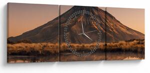 Obraz odrazu hory Taranaki, Nový Zéland (s hodinami) (90x30 cm)