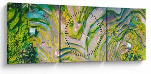 Obraz ryžových polí z vtáčej perspektívy (s hodinami) (90x30 cm)