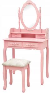 Moderný toaletný stolík so stoličkou v ružovej farbe