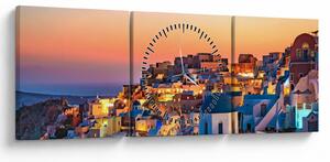 Obraz - Santorini pri zotmení (s hodinami) (90x30 cm)