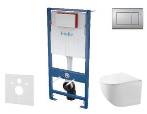 Kielle Genesis - Set predstenovej inštalácie, kompaktného klozetu Gaia, dosky softclose a tlačidla Gemini III, matný chróm 30505SS56
