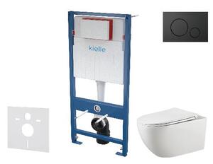 Kielle Genesis - Set predstenovej inštalácie, klozetu Gaia, dosky softclose a tlačidla Gemini IV, matná čierna 30505SS51