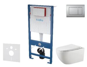 Kielle Genesis - Set predstenovej inštalácie, klozetu Gaia, dosky softclose a tlačidla Gemini III, matný chróm 30505SS49