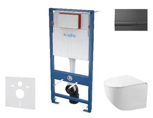 Kielle Genesis - Set predstenovej inštalácie, kompaktného klozetu Gaia, dosky softclose a tlačidla Gemini I, lesklá čierna 30505SS60