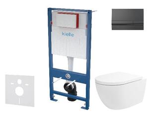 Kielle Genesis - Set predstenovej inštalácie, klozetu Oudee Vortex, dosky softclose a tlačidla Gemini I, lesklá čierna 30505SS81