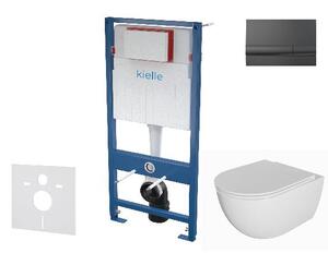 Kielle Genesis - Set predstenovej inštalácie, klozetu Oudee, dosky softclose a tlačidla Gemini I, lesklá čierna 30505SS74