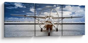 Obraz motorového lietadla (s hodinami) (90x30 cm)
