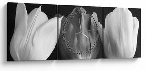 Obraz - Čiernobiele kvety tulipánov (s hodinami) (90x30 cm)