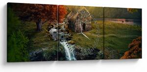 Obraz Chalupku v rozprávkovej krajine (s hodinami) (90x30 cm)