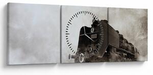 Obraz - Vlak v hmle (s hodinami) (90x30 cm)
