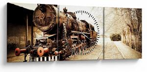 Obraz - Historická lokomotíva (s hodinami) (90x30 cm)