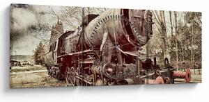 Historický obraz lokomotívy (s hodinami) (90x30 cm)