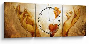 Obraz - Maľba rúk plných lásky (s hodinami) (90x30 cm)