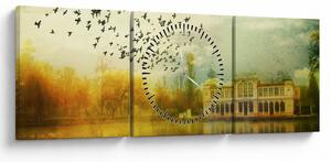 Obraz maľované krajiny so sídlom (s hodinami) (90x30 cm)
