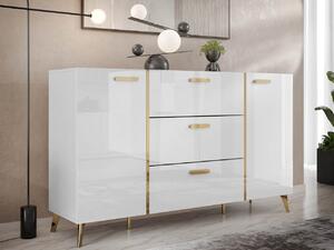 Mirjan24 Komoda Rostiw 150 2D3SZ, Farby: biela / biely lesk + zlatá 5903211401640