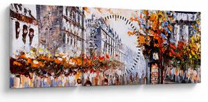 Obraz - Život v meste (s hodinami) (90x30 cm)