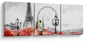 Obraz - Milenci v Paríži (s hodinami) (90x30 cm)