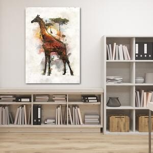 Obraz na plátne Žirafa a Afrika v pozadí - Barrett Biggers Rozmery: 40 x 60 cm