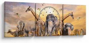 Obraz - Africké zvieratá (s hodinami) (90x30 cm)