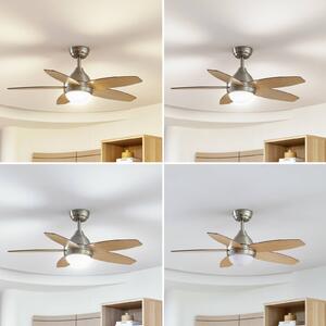 Lindby LED stropný ventilátor Klasika, DC, tichý, 106 cm,, Biela / opálová, Obývacia izba / jedáleň, kov