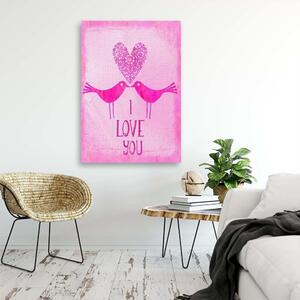 Obraz na plátne Dvaja vtáci na ružovom pozadí s nápisom I Love You - Andrea Haase Rozmery: 40 x 60 cm