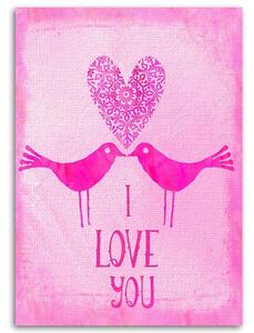 Obraz na plátne Dvaja vtáci na ružovom pozadí s nápisom I Love You - Andrea Haase Rozmery: 40 x 60 cm
