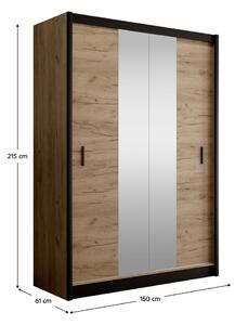 KONDELA Skriňa s posuvnými dverami, čierna/dub craft, 150x215 cm, CRAFT