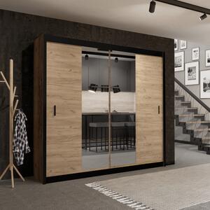 KONDELA Skriňa s posuvnými dverami, čierna/dub craft, 203x215 cm, CRAFT
