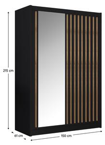KONDELA Skriňa s posuvnými dverami, čierna/dub craft, 150x215 cm, LADDER