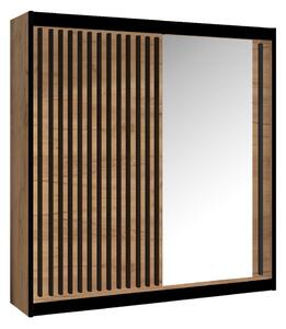 KONDELA Skriňa s posuvnými dverami, dub craft/čierna, 203x215 cm, LADDER