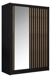 KONDELA Skriňa s posuvnými dverami, čierna/dub craft, 150x215 cm, LADDER