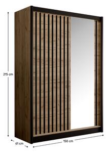 KONDELA Skriňa s posuvnými dverami, dub craft/čierna, 150x215 cm, LADDER