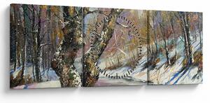 Obraz maľovanej zimnej krajiny (s hodinami) (90x30 cm)