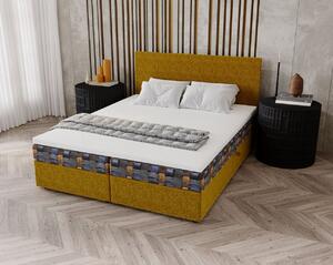 Čalúnená posteľ 180x200 OTILIE 3 s úložným priestorom - horčicová + vzor