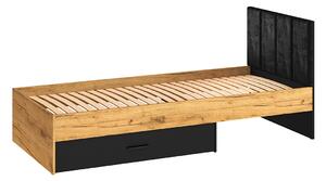Jednolôžková posteľ 90x200 SABEL s úložným priestorom - čierna / dub craft zlatý