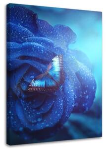 Obraz Motýľ a čarovná modrá ruža - Jose Francese Veľkosť: 40 x 60 cm, Prevedenie: Obraz na plátne