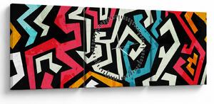 Obraz grafické abstrakcie (s hodinami) (90x30 cm)