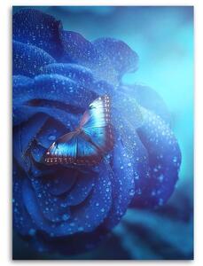 Obraz na plátne Motýľ a čarovná modrá ruža - Jose Francese Rozmery: 40 x 60 cm