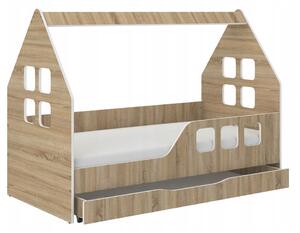 Detská posteľ domček so šuflíkom 160 x 80 cm v dekore dub sonoma pravá Hnedá