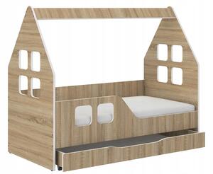 Detská posteľ domček so šuflíkom 140 x 70 cm v dekore dub sonoma ľavá Hnedá