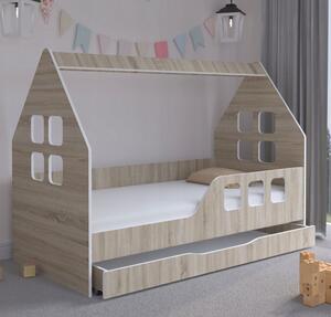 Detská posteľ domček so šuflíkom 160 x 80 cm v dekore dub sonoma pravá Hnedá