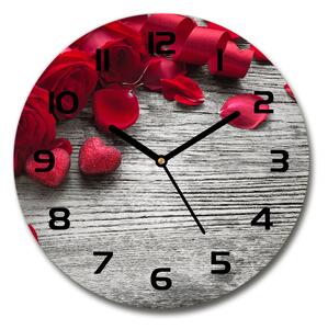 Sklenené nástenné hodiny okrúhle Červené ruže