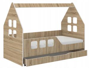 Detská posteľ domček so šuflíkom 160 x 80 cm v dekore dub sonoma ľavá Hnedá