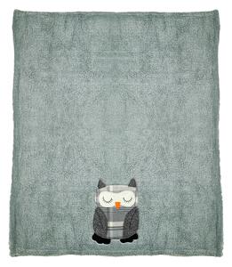 Huňatá deka v mentolovom farebnom prevedení s dekorom spiacej sovičky 150 x 200 cm 42610