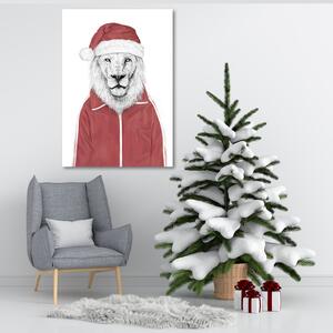 Obraz na plátne Lev v červenej vianočnej čiapke - Rykker Rozmery: 40 x 60 cm