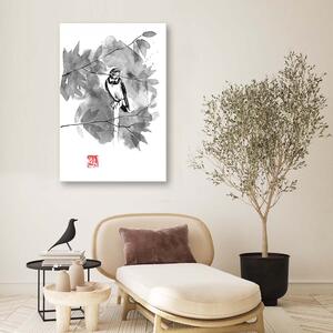 Obraz na plátne Čiernobiely vrabec na konári - Péchane Rozmery: 40 x 60 cm