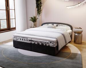 Čalúnená posteľ 140x200 KIRSTEN 2 s úložným priestorom - čierna / vzor 2