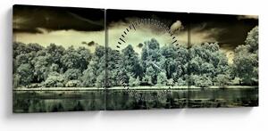 Obraz vodnej plochy (s hodinami) (90x30 cm)