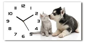Vodorovné Moderné sklenené hodiny na stenu Pes a mačka